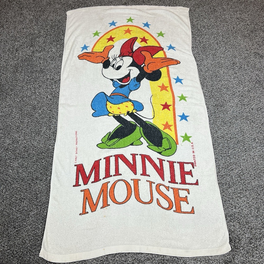 VTG Minnie Mouse Towel White‎ Florida Walt Disney Productions Bath Beach 80s